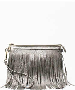 Small Fringe Crossbody Bag with Wrist Strap E091 PEWTER